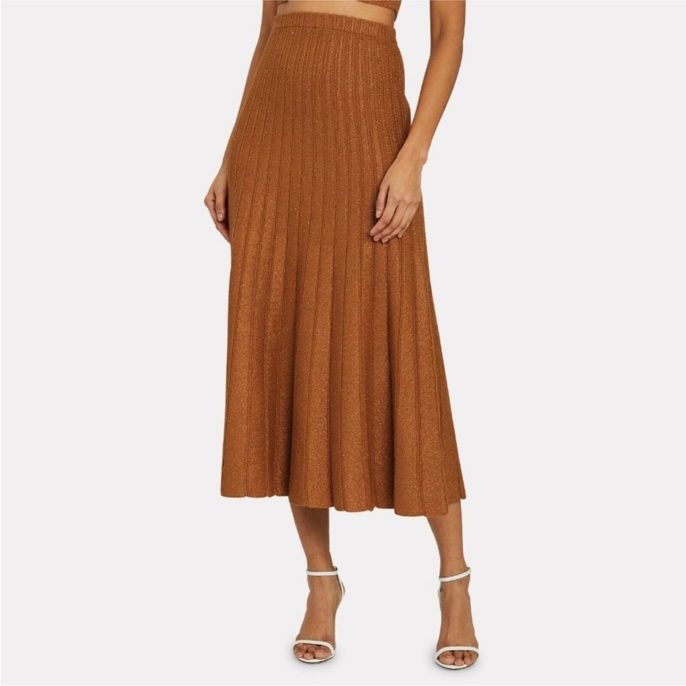 Ronny Kobo‎ || Lanie Knit Midi Skirt A-Line Metallic Orange Medium